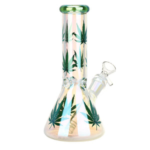 
                  
                    Load image into Gallery viewer, Realistic Hemp Leaf Beaker Glass Water Pipe - 7.75&amp;quot;
                  
                