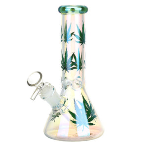 
                  
                    Load image into Gallery viewer, Realistic Hemp Leaf Beaker Glass Water Pipe - 7.75&amp;quot;
                  
                