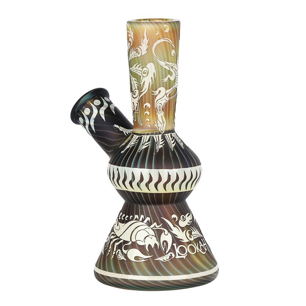 
                  
                    Load image into Gallery viewer, Sacred Arthropod Black Etched Glass Water Pipe - 5.75&amp;quot; / 14mm F
                  
                