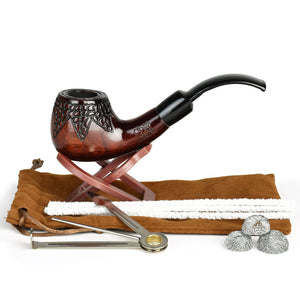 
                  
                    Load image into Gallery viewer, Shire Pipes Engraved Bowl Bent Apple Cherry Wood Pipe - 5.5&amp;quot;
                  
                