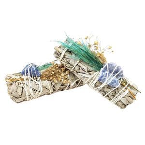 
                  
                    Load image into Gallery viewer, White Sage Floral Smudge Stick &amp;amp; Crystal Stone Bundle | 4&amp;quot;
                  
                