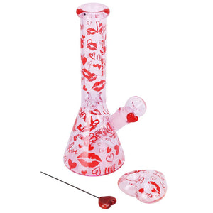 
                  
                    Load image into Gallery viewer, Valentine&amp;#39;s XOXO Glass Beaker Water Pipe &amp;amp; Hand Pipe Set - 10&amp;quot; / 14mm F
                  
                