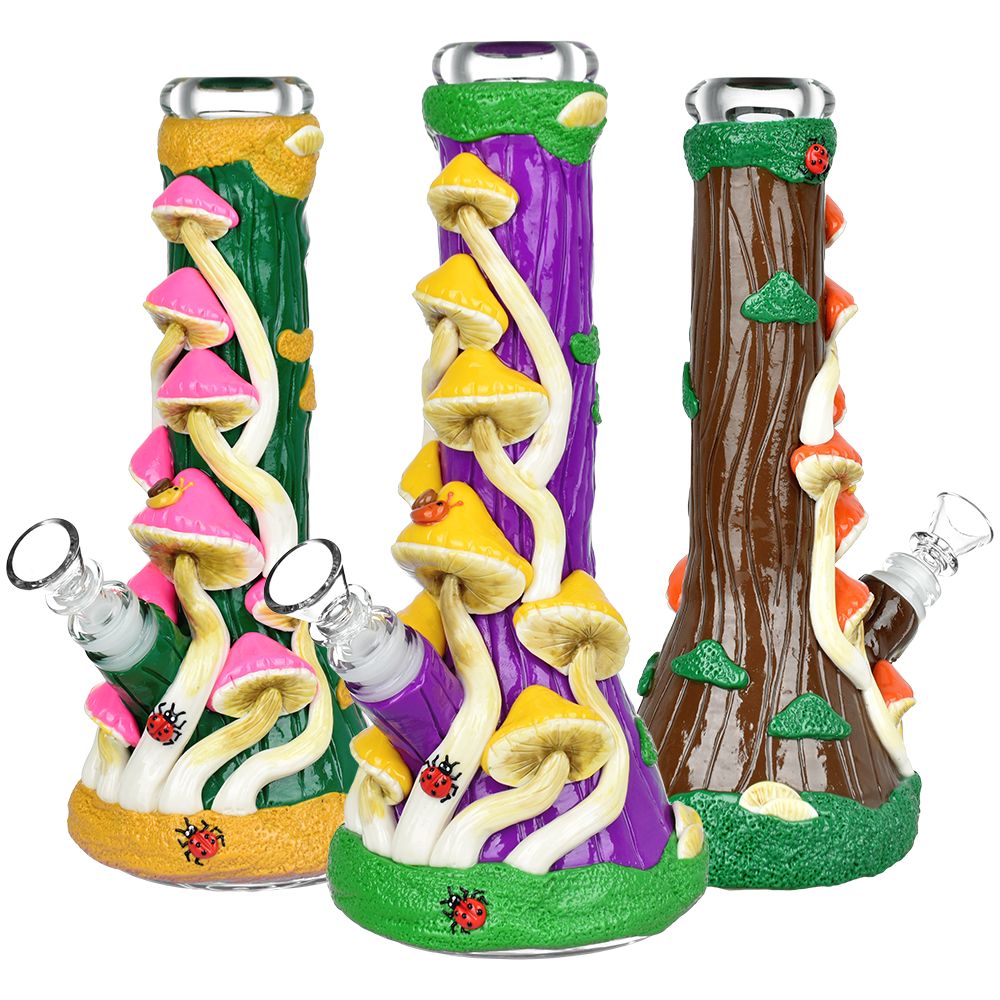 
                  
                    Load image into Gallery viewer, Mushroom Madness Glow in Dark Glass Beaker Water Pipe - 10&amp;quot; /14mm F/ Colors Vary
                  
                