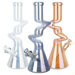 
                  
                    Load image into Gallery viewer, Twisty Tunnel Electroplated Glass Water Pipe - 14.75&amp;quot; / 14mm F / Colors Vary
                  
                