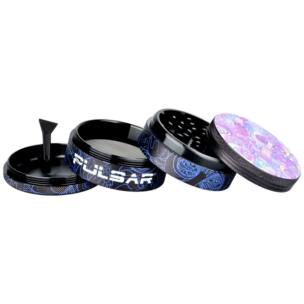 
                  
                    Load image into Gallery viewer, Pulsar Design Series Grinder with Side Art - Melting Mushroom / 4pc / 2.5&amp;quot;
                  
                