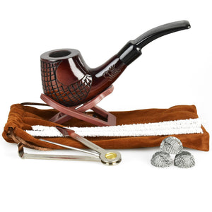 
                  
                    Load image into Gallery viewer, Shire Pipes Engraved Brandy Cherry Tobacco Pipe - 5.5&amp;quot; / Figured Wood
                  
                