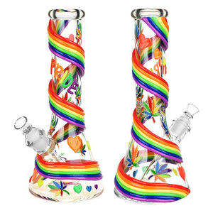 
                  
                    Load image into Gallery viewer, Rainbow Pride Glow In The Dark Glass Water Pipe - 12.5&amp;quot; / 14mm F
                  
                