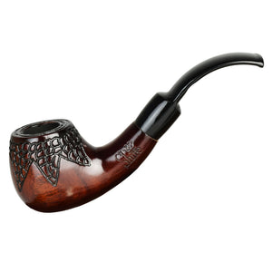 
                  
                    Load image into Gallery viewer, Shire Pipes Engraved Bowl Bent Apple Cherry Wood Pipe - 5.5&amp;quot;
                  
                