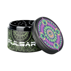 
                  
                    Load image into Gallery viewer, Pulsar Design Series Grinder with Side Art - Hemp Mandala / 4pc / 2.5&amp;quot;
                  
                