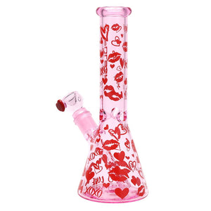
                  
                    Load image into Gallery viewer, Valentine&amp;#39;s XOXO Glass Beaker Water Pipe &amp;amp; Hand Pipe Set - 10&amp;quot; / 14mm F
                  
                