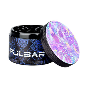 
                  
                    Load image into Gallery viewer, Pulsar Design Series Grinder with Side Art - Melting Mushroom / 4pc / 2.5&amp;quot;
                  
                