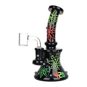 
                  
                    Load image into Gallery viewer, Neon Hemp Leaf Glow In The Dark Dab Rig - 6.5&amp;quot; / 14mm F
                  
                