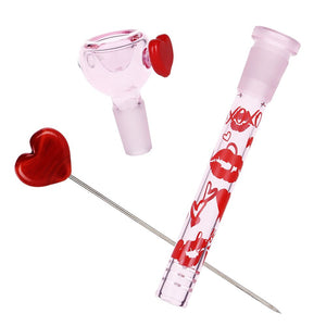 
                  
                    Load image into Gallery viewer, Valentine&amp;#39;s XOXO Glass Beaker Water Pipe &amp;amp; Hand Pipe Set - 10&amp;quot; / 14mm F
                  
                