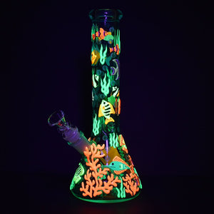 
                  
                    Load image into Gallery viewer, Reef Riot Glow In The Dark Beaker Water Pipe - 10&amp;quot; / 14mm F
                  
                